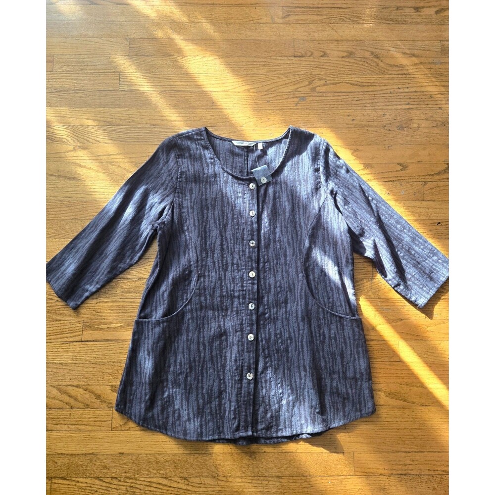 Soft Surroundings Ellis Button Front Tunic Top Pockets Medium Lagenlook